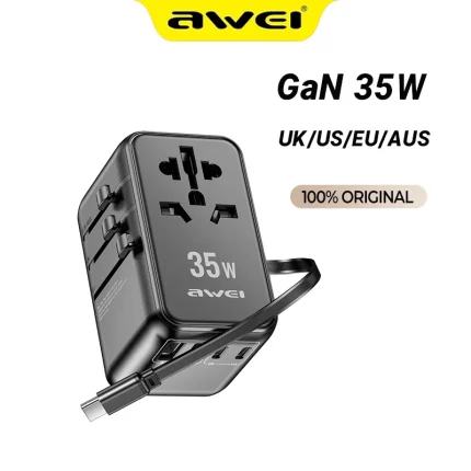 Awei G-52 Universal Travel Adapter with 35W GaN Fast Charger