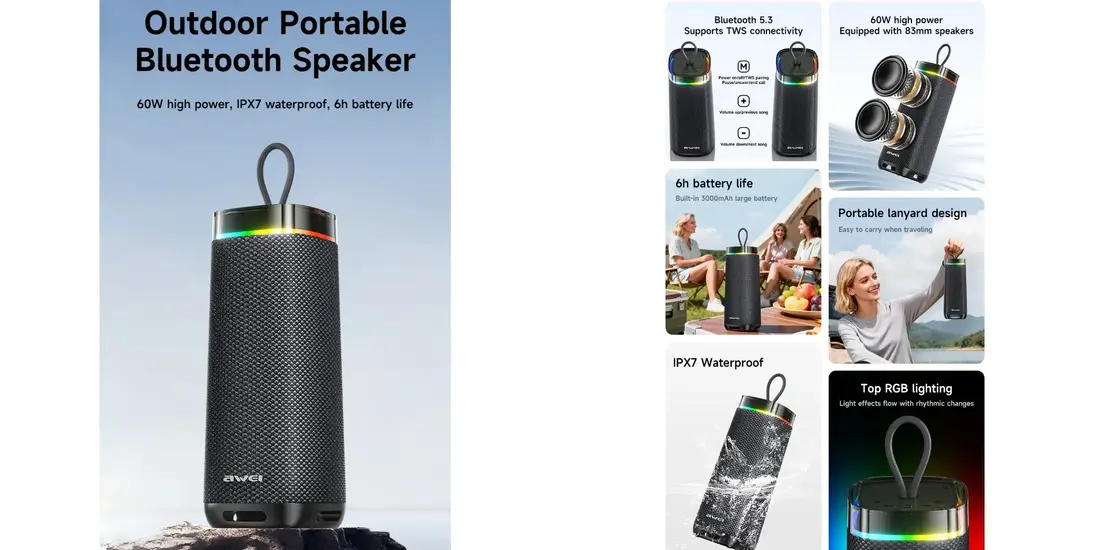 Awei 60W Bluetooth Speaker KA66 high-power audio for home and travel