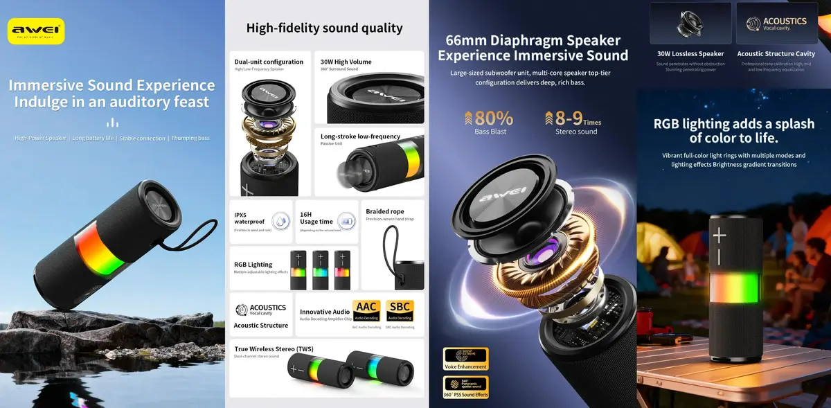 Affordable Awei 30W Bluetooth Speaker Y669 Lite with long battery life in Dhaka