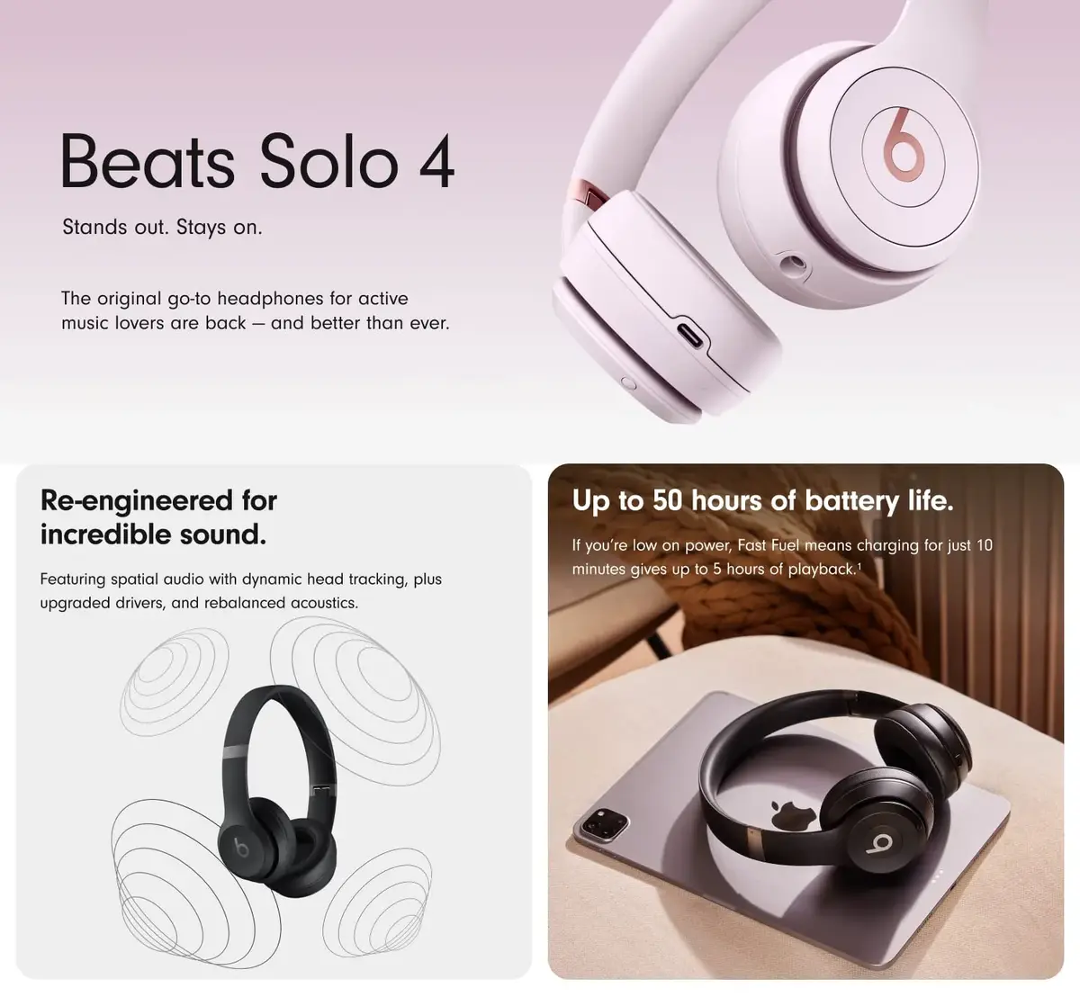 Beats Solo4 Bluetooth headphones with fast fuel charging and powerful bass sound