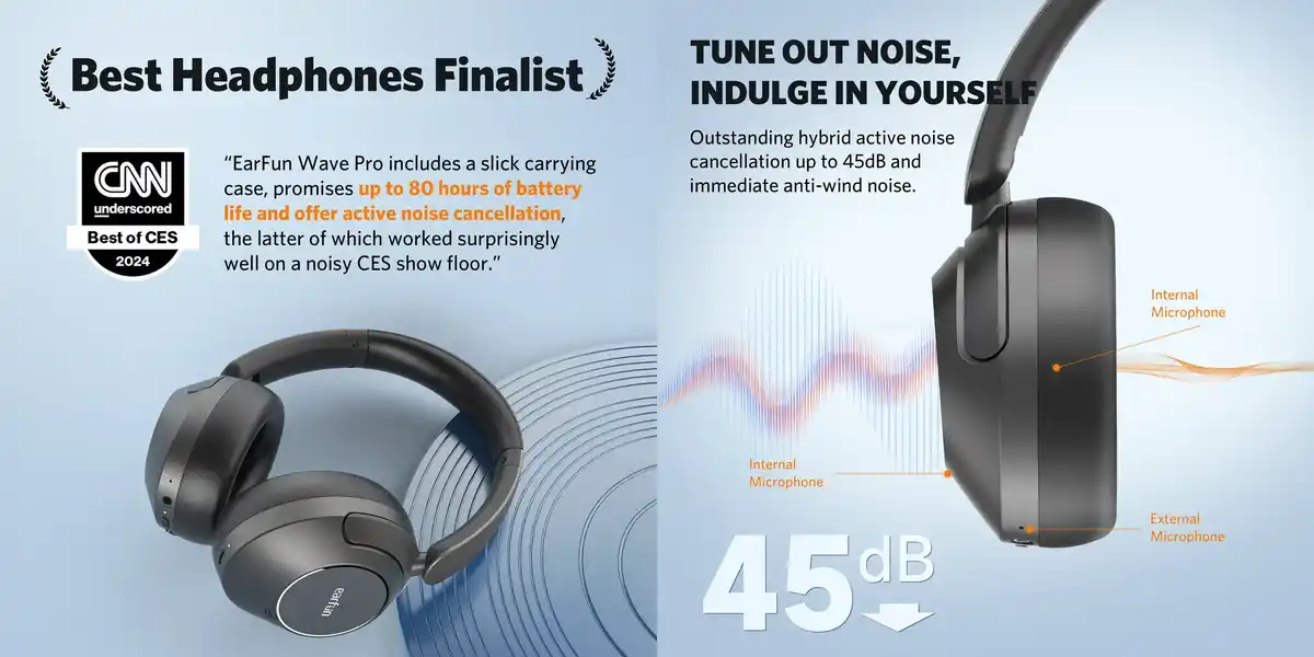 EarFun Wave Pro LDAC Wireless Headphones with Hi-Res Audio and ANC