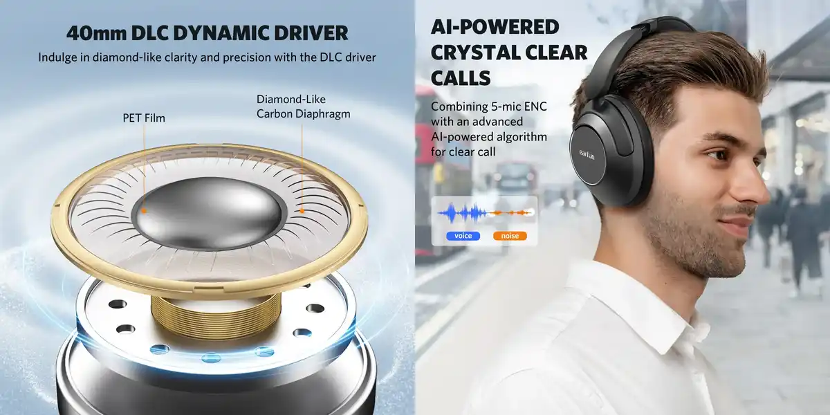 EarFun Wireless headphones Wave Pro with 80-Hour Battery Life