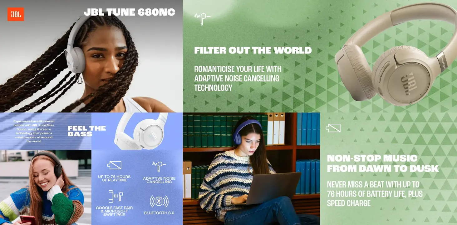 JBL wireless headphones Tune 680NC with adaptive noise cancelling