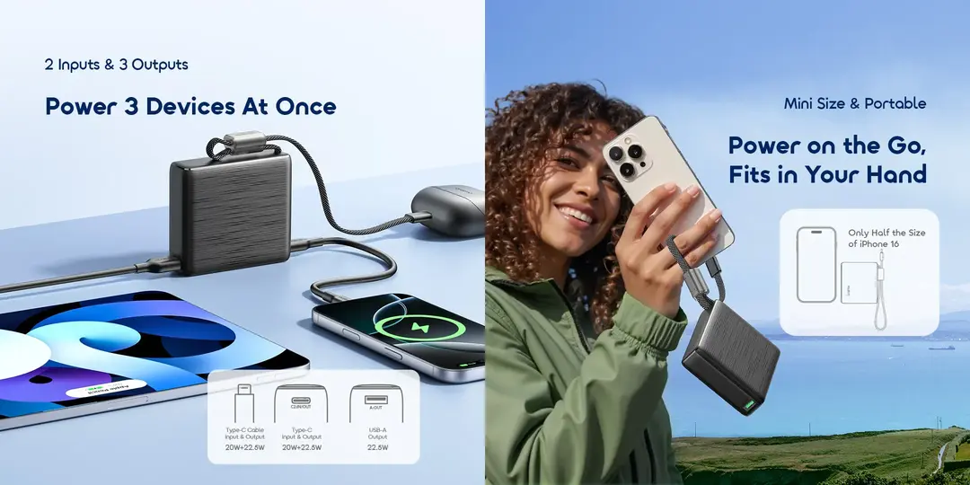 Oraimo 10000mAh Mini 22.5w Fast Charging PowerBank OPB-7103C durable pocket-sized charger for daily use