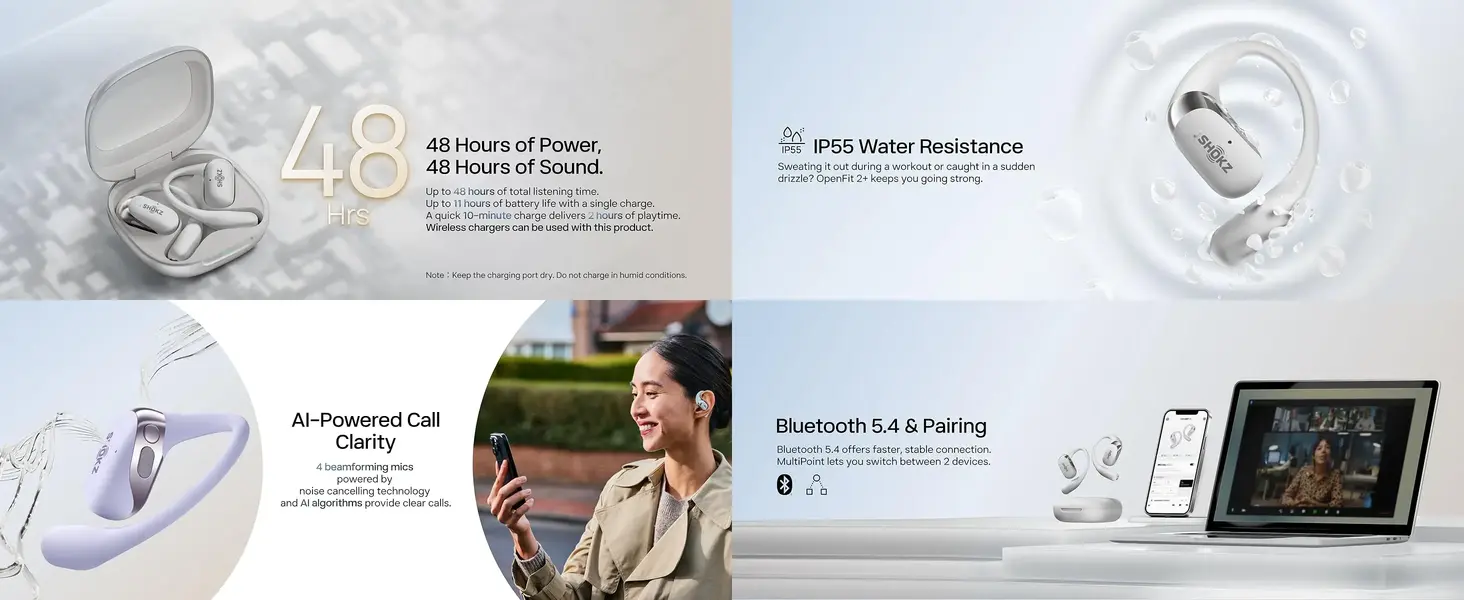 SHOKZ Open-Ear Headphones OpenFit 2+ ear-hook design