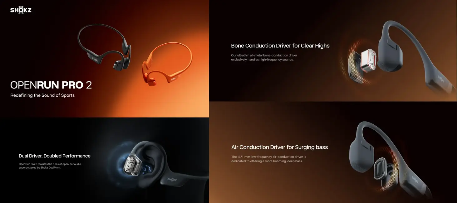 SHOKZ Bone Conduction Headphones OpenRun Pro 2 front view