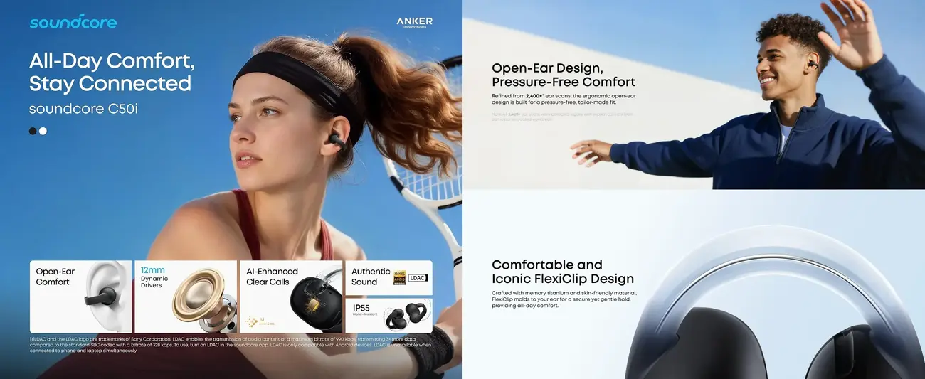 Anker Soundcore C50i open ear wireless earbuds for workouts and daily use