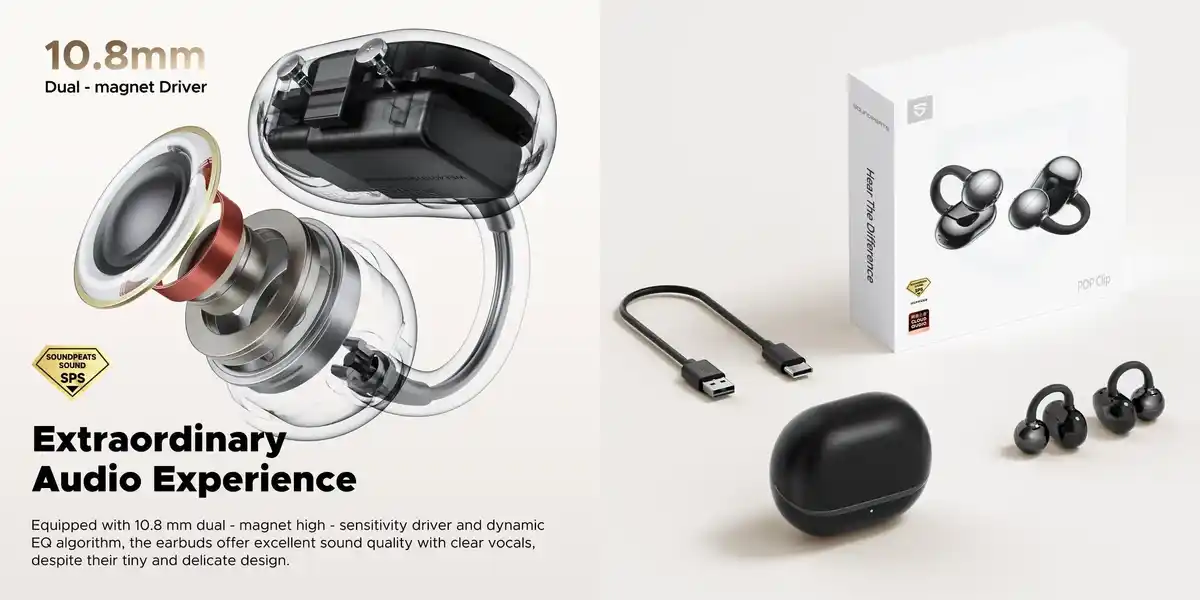 SoundPEATS POP Clip Bluetooth 5.4 open-ear earbuds