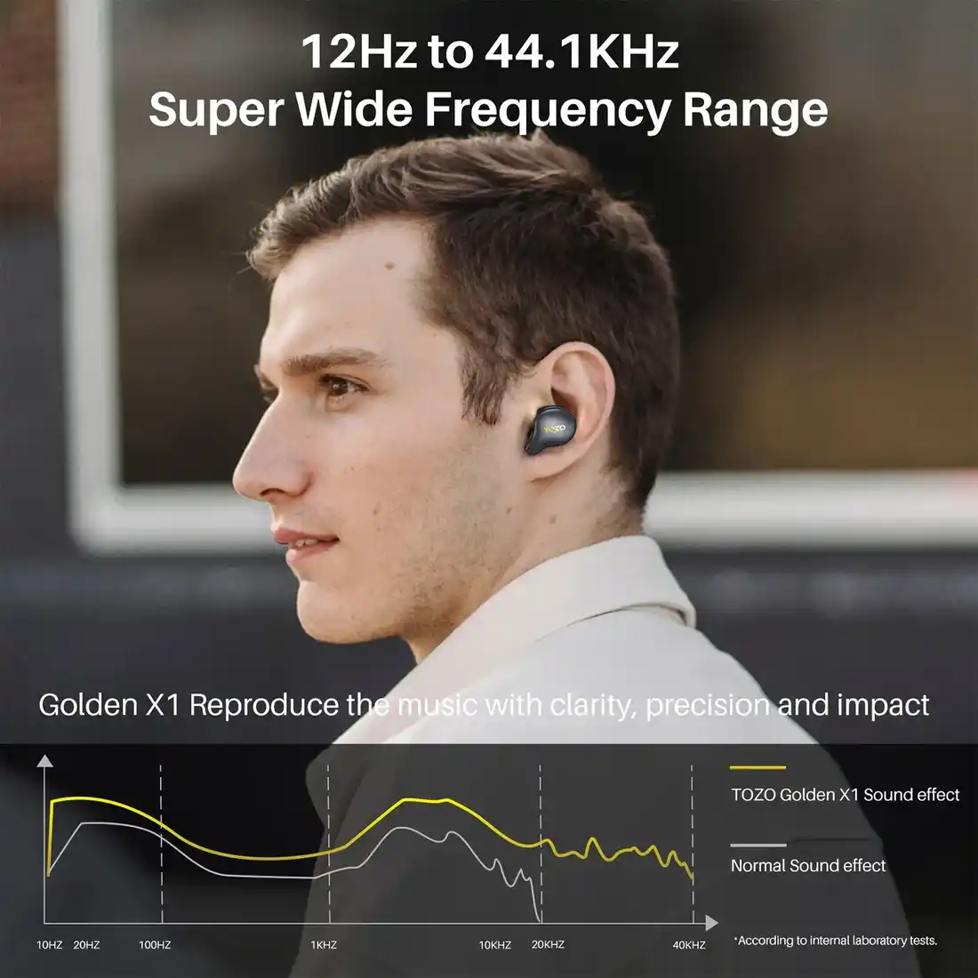 TOZO Golden X1 hybrid driver wireless earbuds front view