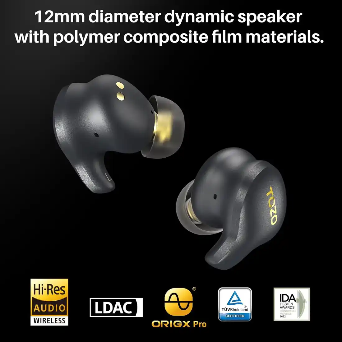 TOZO earbuds with hybrid drivers high-resolution audio design