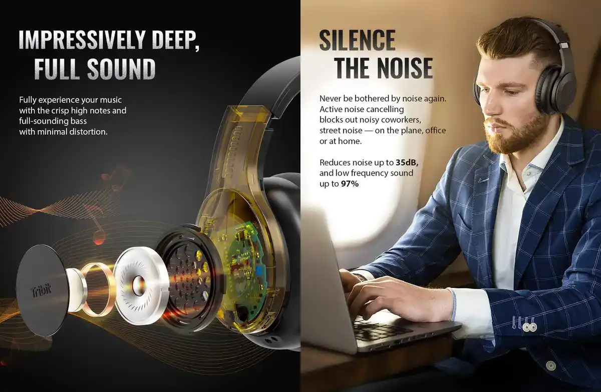 Tribit Over-Ear QuietPlus 71 ANC Headphones with Foldable Design