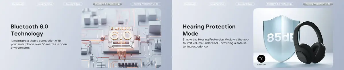 Tribit Wireless Over-Ear Headphones QuietPlus 81 for travel and commuting