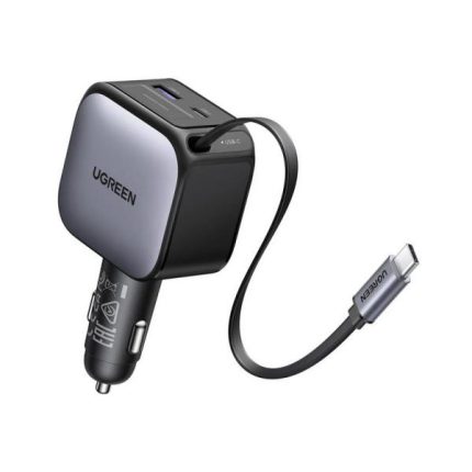 UGREEN EC603 90W Fast Car Charger with retractable USB-C cable in car
