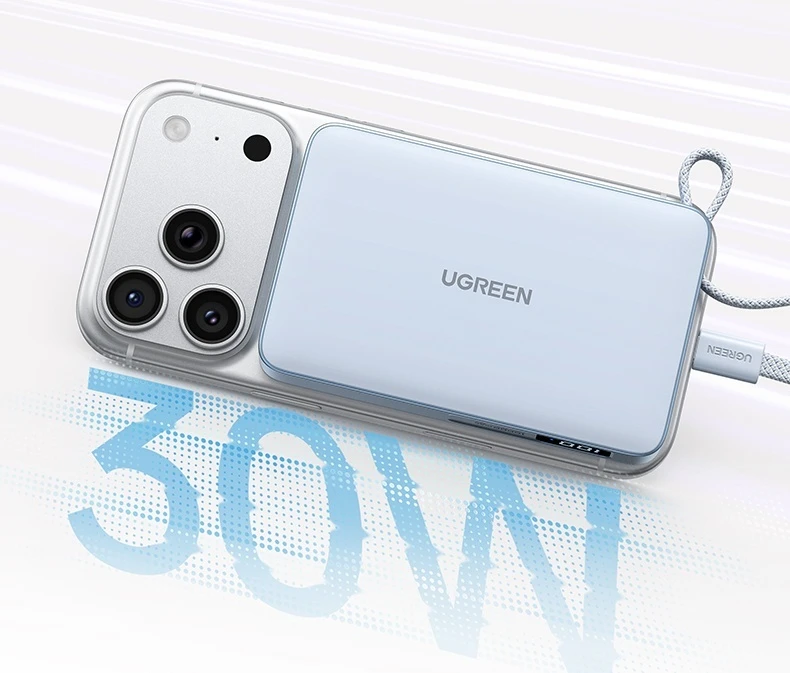 UGREEN PB594 (75727) 30W Magnetic Power Bank compact portable charger with built-in USB-C cable