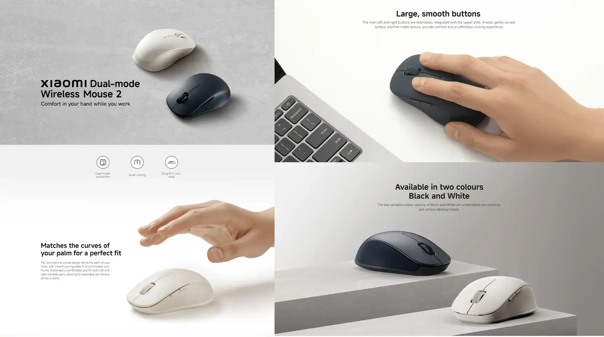 Xiaomi Wireless Bluetooth Dual-mode Mouse 2 silent click mouse for work and study