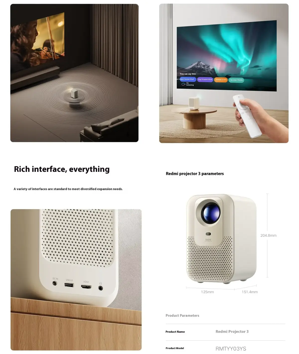 Xiaomi Redmi 260 CVIA lumens projector 3 with dual 5W speakers