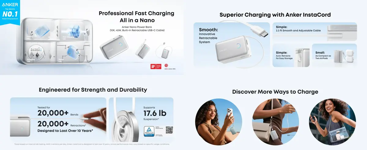 Anker Nano 10000mAh 45W Power Bank compact fast charging power bank with LED display for travel