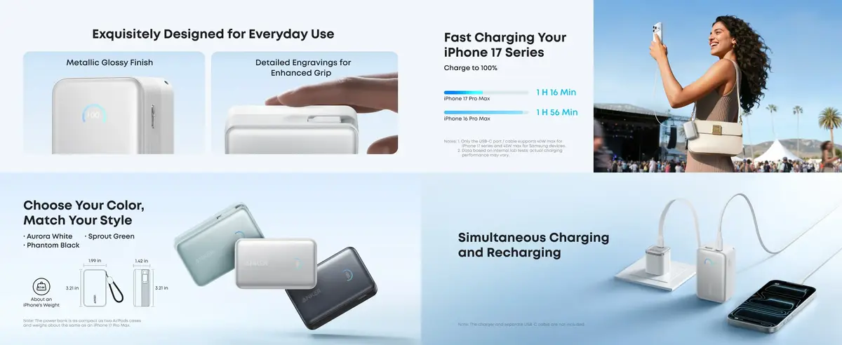 Anker A1638 Nano 10000mAh 45W Power Bank high-speed USB-C charging for iPhone Samsung and Pixel