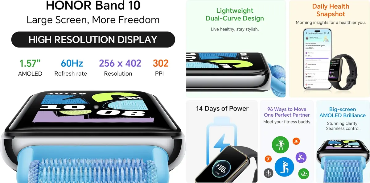 HONOR Budget Fitness Tracker Band 10 affordable smart band with AMOLED screen for Bangladesh