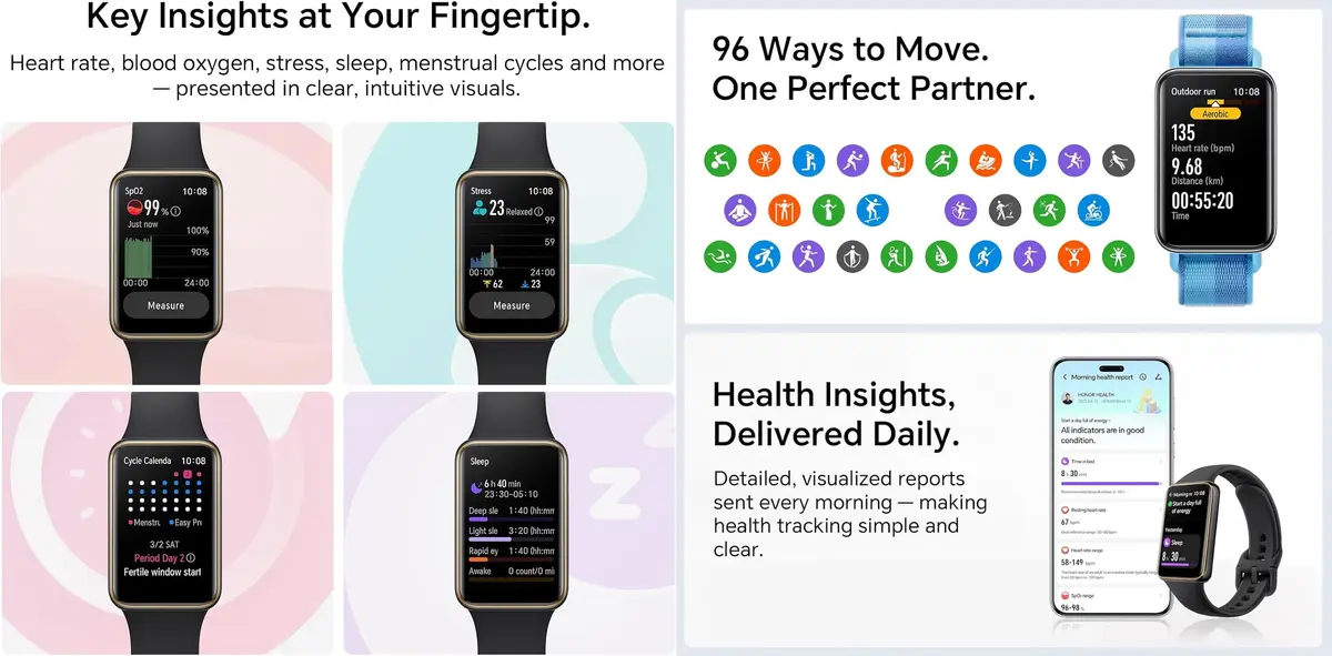HONOR Band 10 premium dual curve design smart fitness band for all-day health monitoring