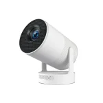 Magcubic HY300 Ultra mini projector displaying vibrant 720P visuals in a cozy bedroom setup.