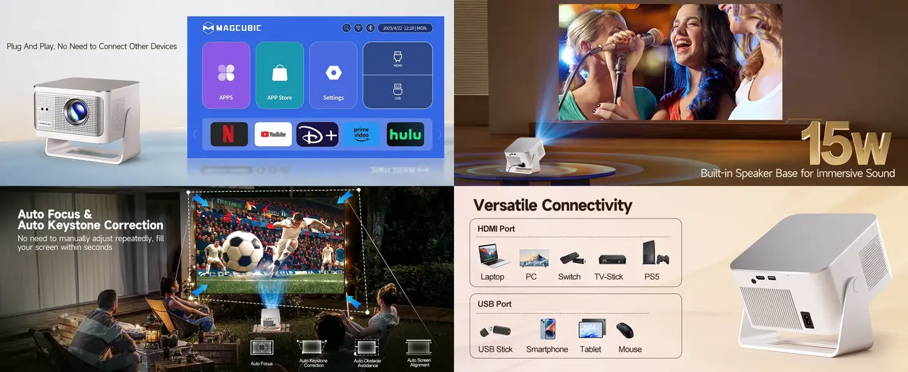 Magcubic 8K Smart Projector HY350MAX with WiFi 6 and Bluetooth 5.4 for smooth wireless streaming