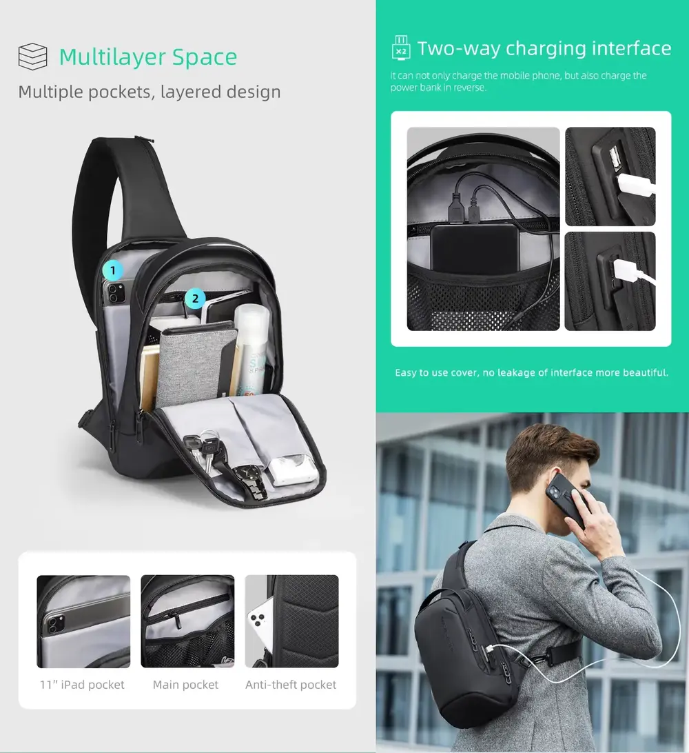 Mark Ryden Backpack MR 7918 lightweight crossbody bag with anti-theft protection and YKK zippers for daily use