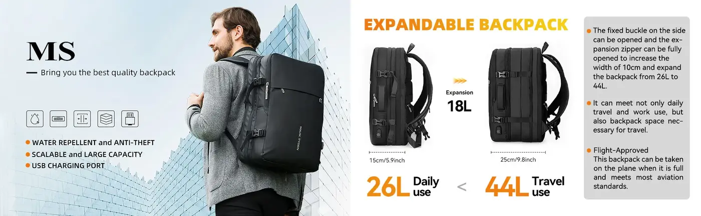 Mark Ryden Expandable Laptop Backpack MR8057 for 17.3 inch laptop and business travel