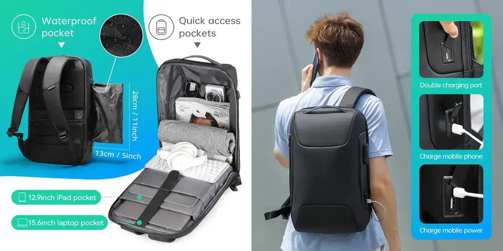 MARK RYDEN anti-theft Backpack MR9116 business travel backpack with hidden back pocket and YKK zippers