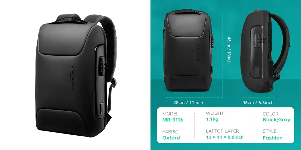 Mark Ryden Business Backpack MR 9116 large capacity office backpack for 15.6 inch laptop and tablet storage