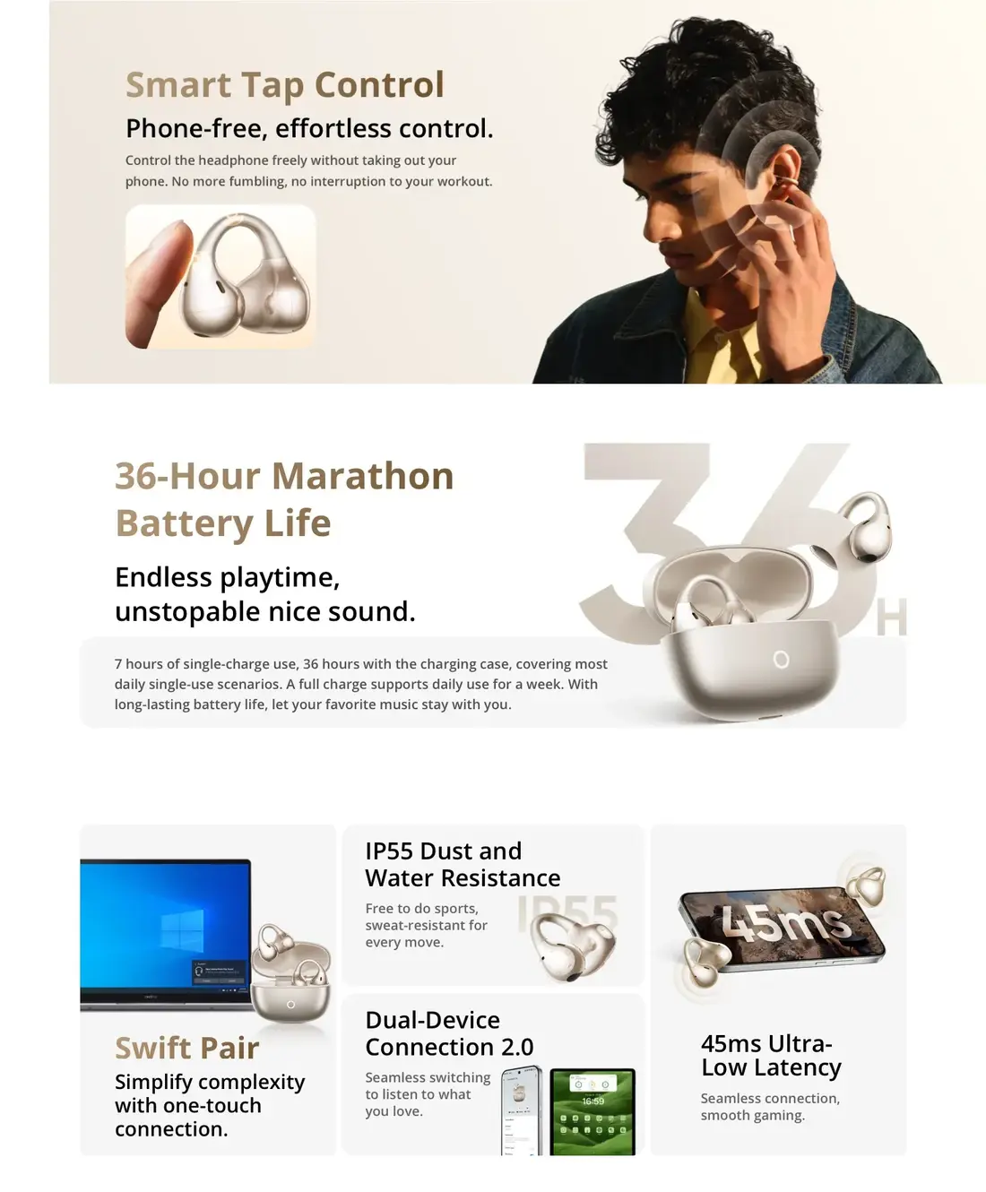 Realme Open-Ear AI Earbuds Buds Clip with 11mm dual magnet driver and NextBass algorithm