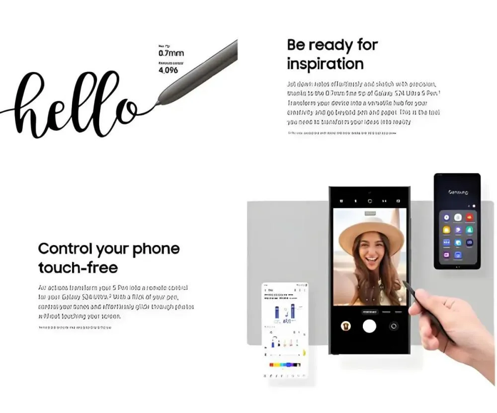 Samsung Galaxy S22 Ultra S Pen Stylus brings advanced features like Air Actions, allowing you to control your phone remotely with simple gestures.