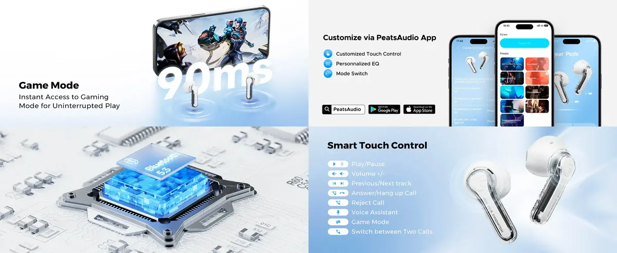 SoundPEATS Clear Pods Bluetooth 5.3 half in ear earbuds for Android and iPhone users