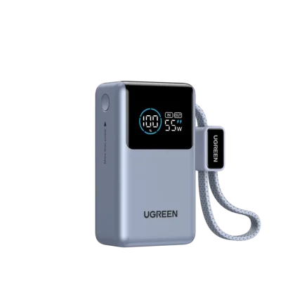 UGREEN PB727 Nexode Pro 10000mAh 55W ultra-compact fast charging mini power bank with smart digital display and built-in USB-C cable