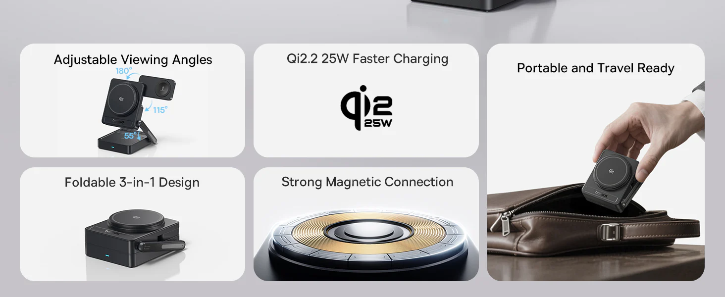 Baseus PicoGo Charger AF21 foldable magnetic wireless charger with strong alignment and portable compact design