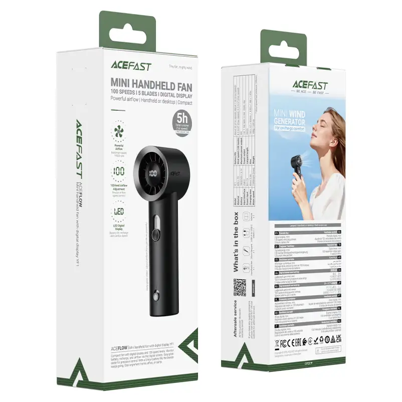 ACEFAST Portable Cooling Fan YF1 powerful mini fan with turbo airflow and USB Type-C charging for travel and commuting