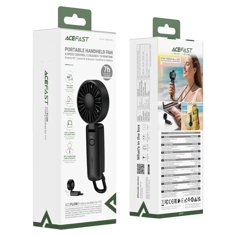 ACEFAST Portable Cooling Fan YF2 high performance mini fan with USB Type-C charging for travel office and outdoor use