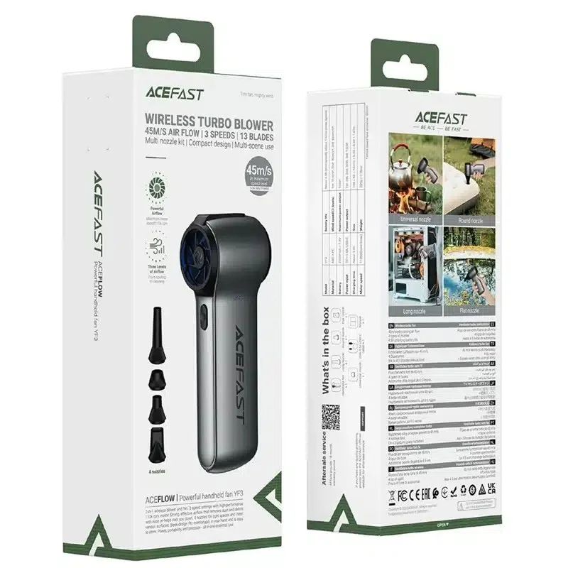 ACEFAST Portable Cooling Fan YF3 powerful air blower with USB Type-C charging and multi purpose use for travel and home cooling needs