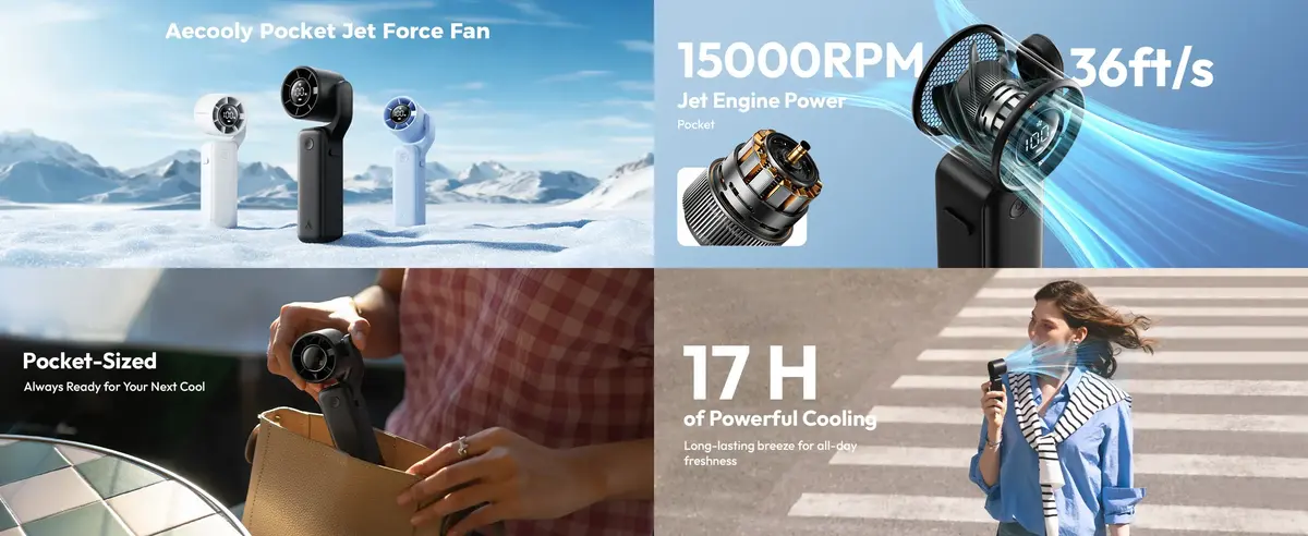 Aecooly AirGimbal ultra-portable mini fan with 36 ft/s turbo airflow for instant cooling in Bangladesh