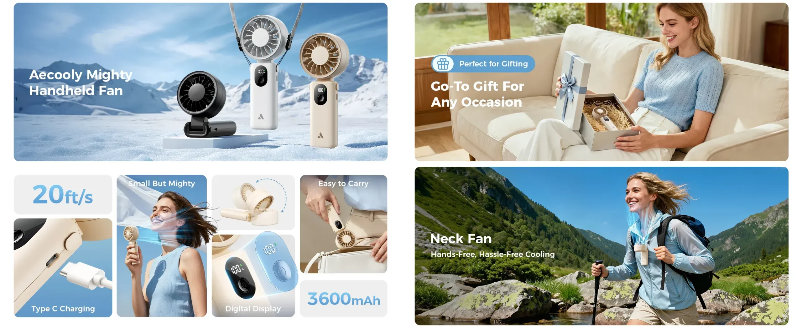 Aecooly Halo 04 portable handheld fan with strong airflow for hot weather in Bangladesh