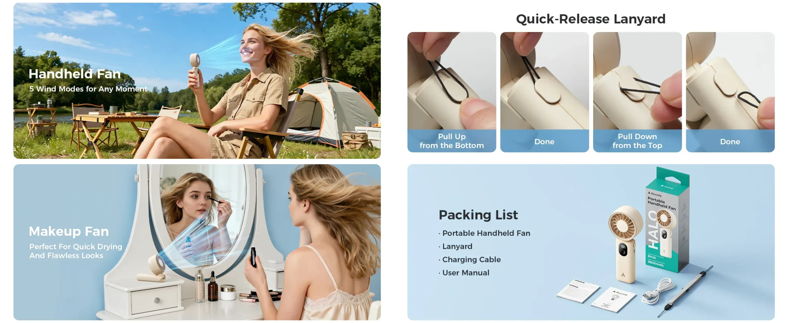 Aecooly Portable Handheld Fan Halo 04 rechargeable mini fan for travel and commuting