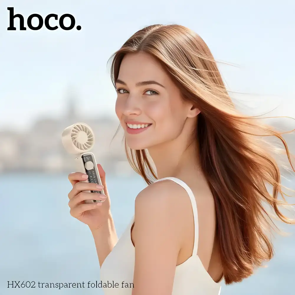 HOCO Handheld Fan HX602 compact rechargeable fan with strong airflow and LED digital display for daily use