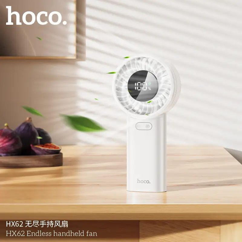 Hoco Handheld Turbo Fan HX62 compact portable cooling device with stepless speed control and digital display for smart airflow adjustment