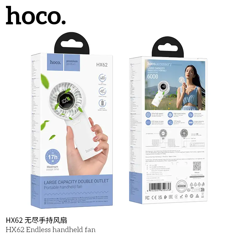 HOCO Portable Cooling Fan HX62 lightweight rechargeable fan with quiet 45dB operation for office travel and outdoor cooling comfort