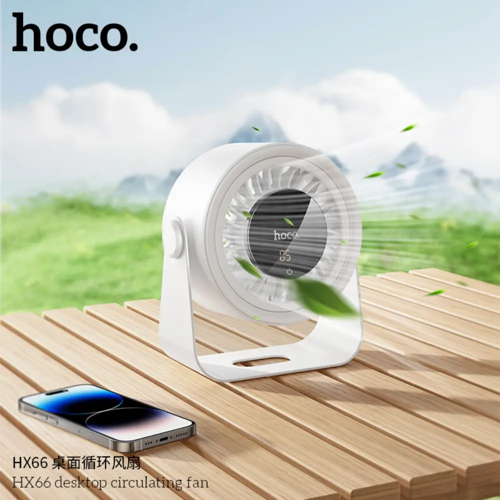 Hoco 3000mAh Desktop Fan HX66 rechargeable mini fan with long battery backup for silent cooling during work and sleep in Bangladesh