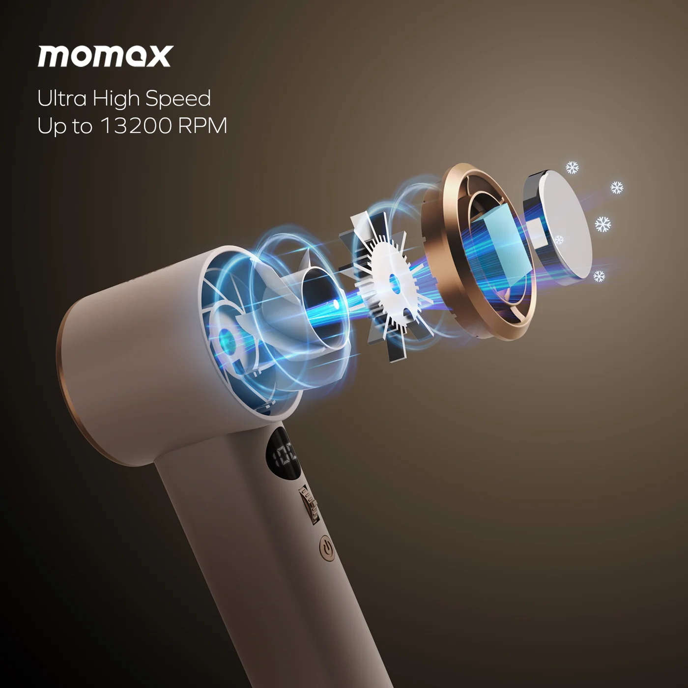 Momax 1°Go portable fan rechargeable handheld device with long battery life and strong airflow performance