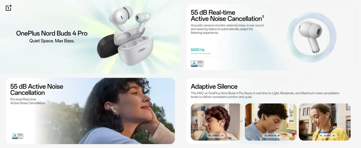 OnePlus Nord Buds 4 Pro ANC earbuds with real-time noise cancellation and 6-mic AI clear calls