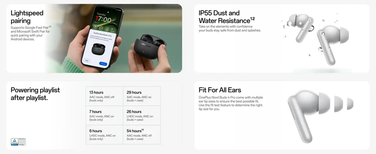 OnePlus Nord Buds 4 Pro wireless earbuds with Bluetooth 6.0 dual connection and low latency