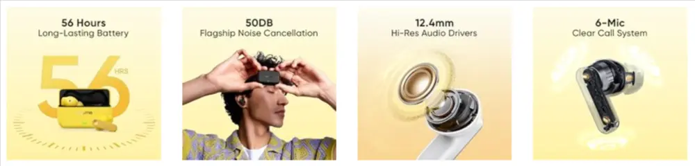 realme Buds T500 Pro ANC earbuds with 50dB noise cancellation and 6-mic AI clear calling feature