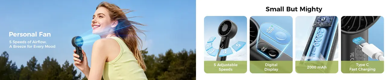Aecooly PE01 Halo 03 Handheld Fan with compact lightweight body and rechargeable battery support